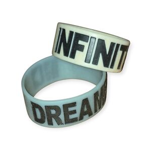 Vintage Jac Vanec Bracelet Set. Off White/Light Blue with 'INFINITE' and 'DREAM'